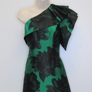 Adrianna Papell Green/Black Long One Shoulder Gown